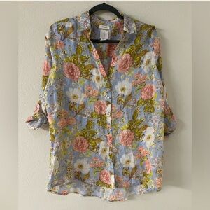Joie Floral Button Down Shirt - 100% linen - Large - Blue, Pink, Yellow PERFECT